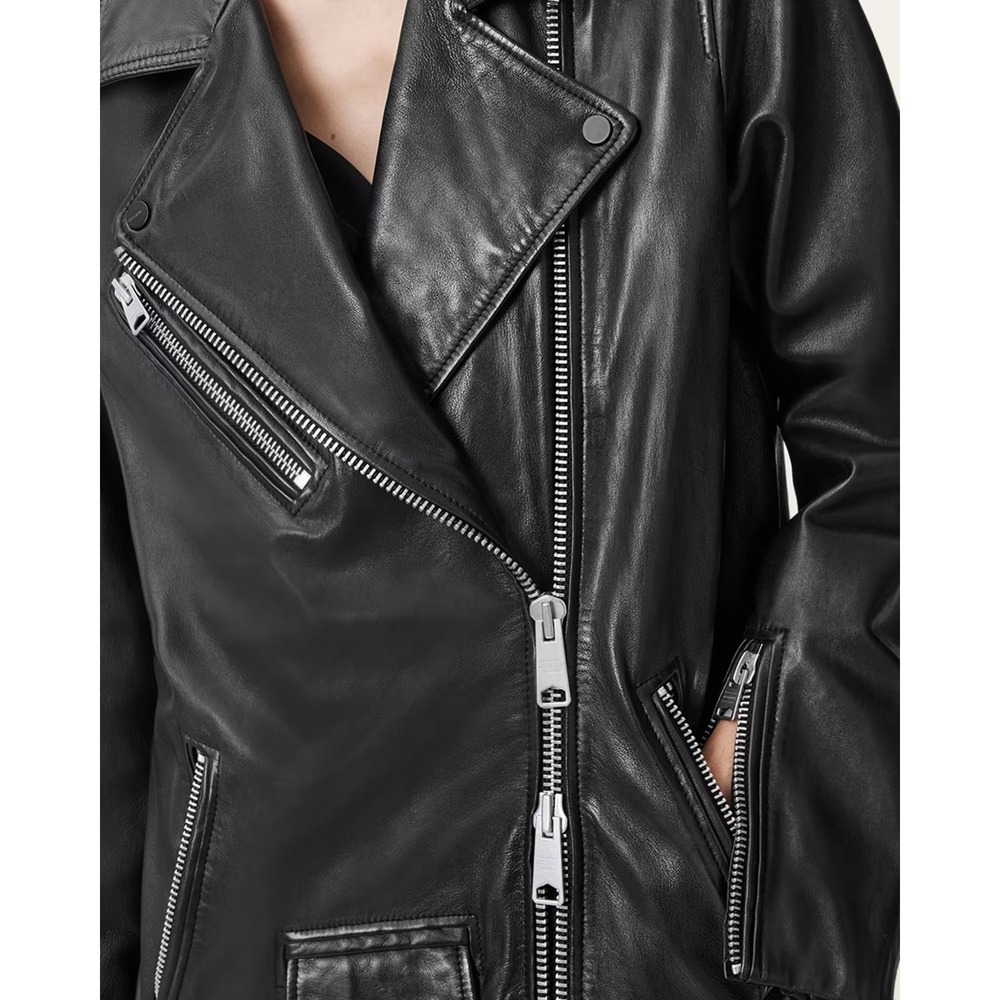 ALLSaints Women's Small Billie Relaxed Fit Mid Leather Biker Jacket $700 EUC - Picture 16 of 16